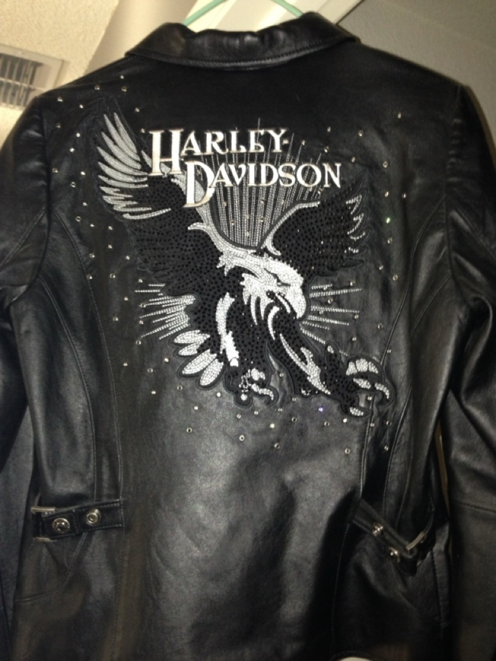 Harley-Davidson Black leather jacket with studded black Eagle Graphic